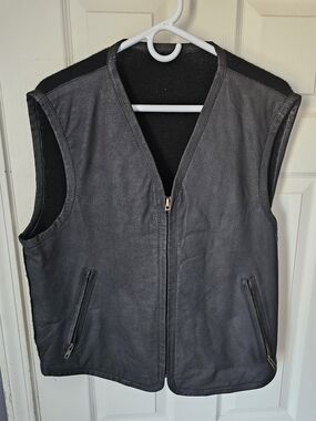 Vintage 90s MTO International Leather Front Sweater Vest Black Men's Size Large